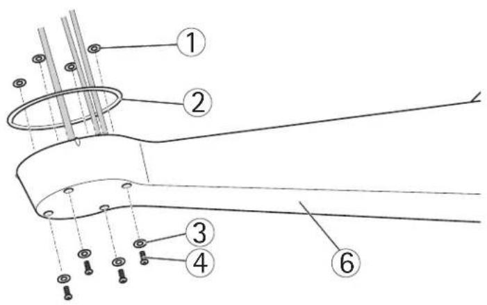 Technical diagram of a mechanical assembly with numbered components and alignment indicators