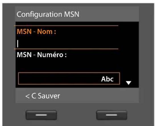 Configuration MSN MSN - Nom : MSN - Numéro : Abc < C Sauver
