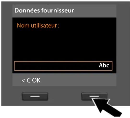 Données fournisseur Nom utilisateur : Abc < C OK