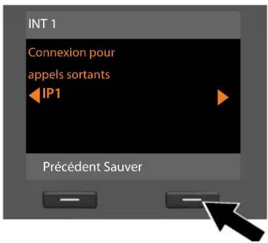 INT 1 Connexion pour appels sortants IP1 Précédent Sauver