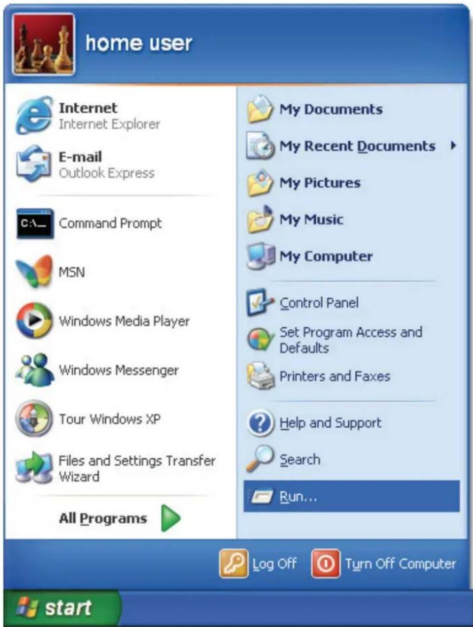 home user Internet Internet Explorer E-mail Outlook Express Command Prompt MSN Windows Media Player Windows Messenger Tour Windows XP Files and Settings Transfer Wizard All Programs My Documents My Recent Documents ▶ My Pictures My Music My Computer Control Panel Set Program Access and Defaults Printers and Faxes Help and Support Search Run... Log Off Turn Off Computer start