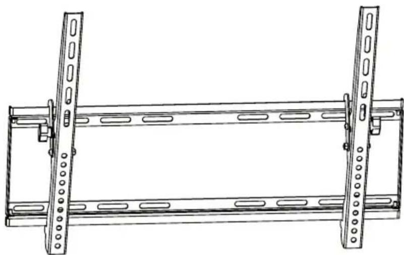 Technical line drawing of a dual-framed metal frame structure with mounting holes and vertical supports (no text or symbols)