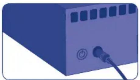 Illustration of a blue server or network device with a power outlet and switch (no text or symbols)