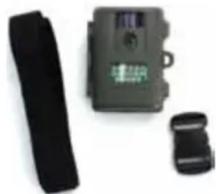 Three black electronic devices: a strap, a camera module, and a small connector (no visible text or symbols)