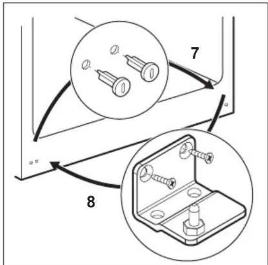 Technical diagram showing two mechanical assembly steps with numbered components and magnified views of bolted parts.