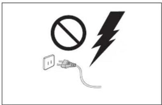 Safety warning symbol image showing a prohibition sign, a lightning bolt, and a plug-in socket.