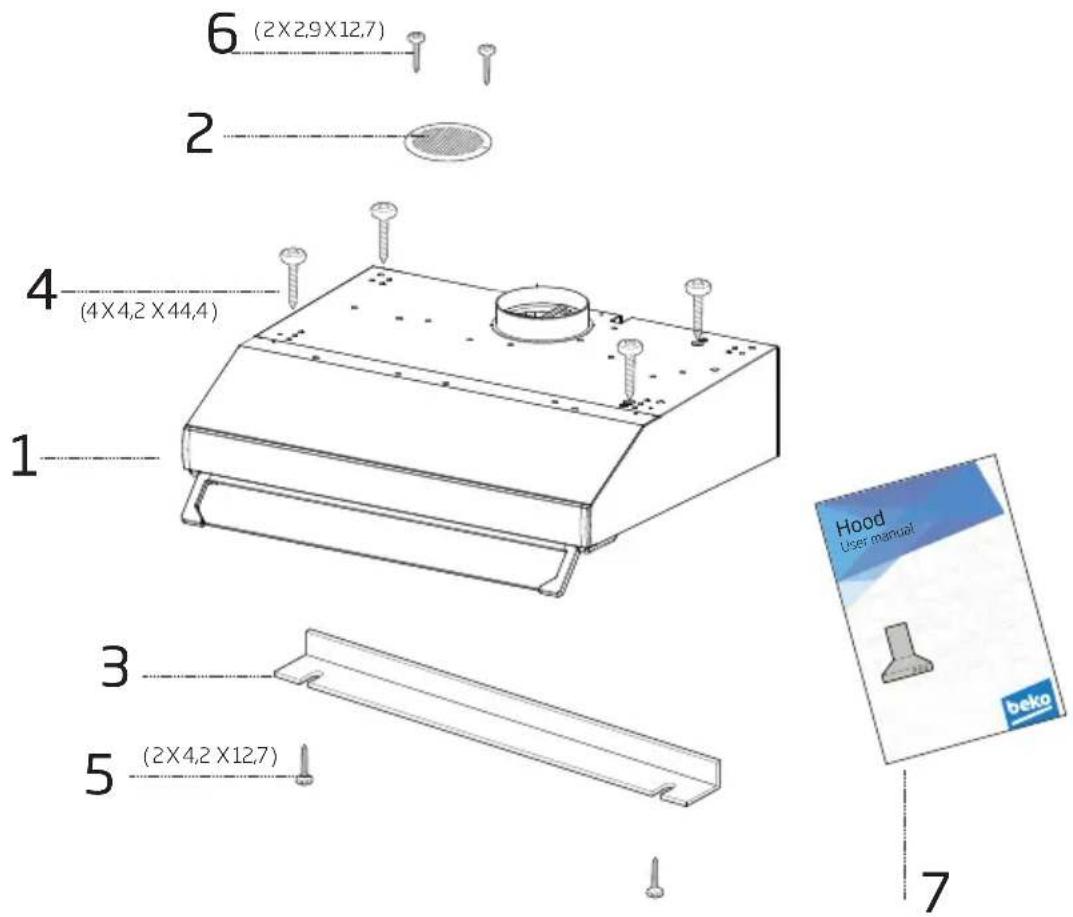 6 (2X2,9X12,7) 2 4 (4X4,2 X 44,4) 1 3 5 (2X4,2 X12,7) Hood User manual beko 7
