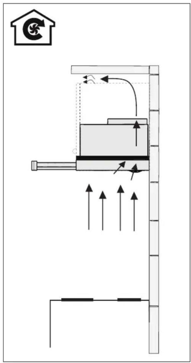 Diagram illustrating airflow or mechanical movement in a vertical structure with labeled components and directional arrows