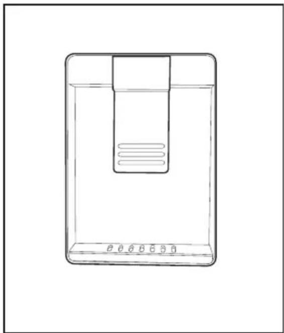 Line drawing of a rectangular device with internal components and a base, no text or symbols present