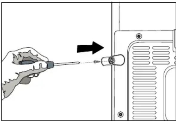 Illustration of a hand using a screwdriver to adjust or install a component, with an arrow indicating direction (no text or symbols present)
