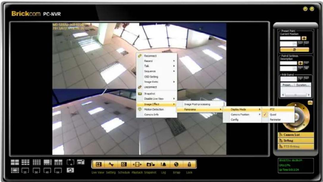 Brickcom PC-NVR MD-500A0-36B-0238 2013/8/7/19/16:25:15 Reconnect Record Talk Sequence OIS Setting Image Rights Unconnect Snapshot Disable Live View Image Effect Image Post-processing Motion Detection Camera Info Fenorama Display Mode Camera Position Config FTZ Quad Perimeter Capture List Setting PTG…