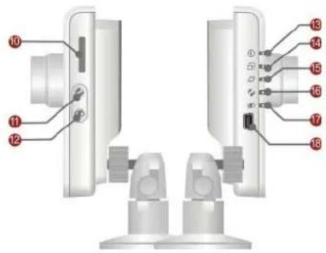 Diagram of a device rear panel with numbered components and labeled ports