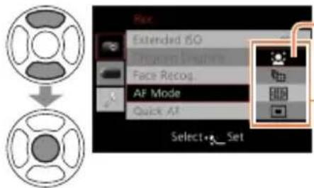 Face Extended ISO Face Recog AF Mode Quick AF Select•Set