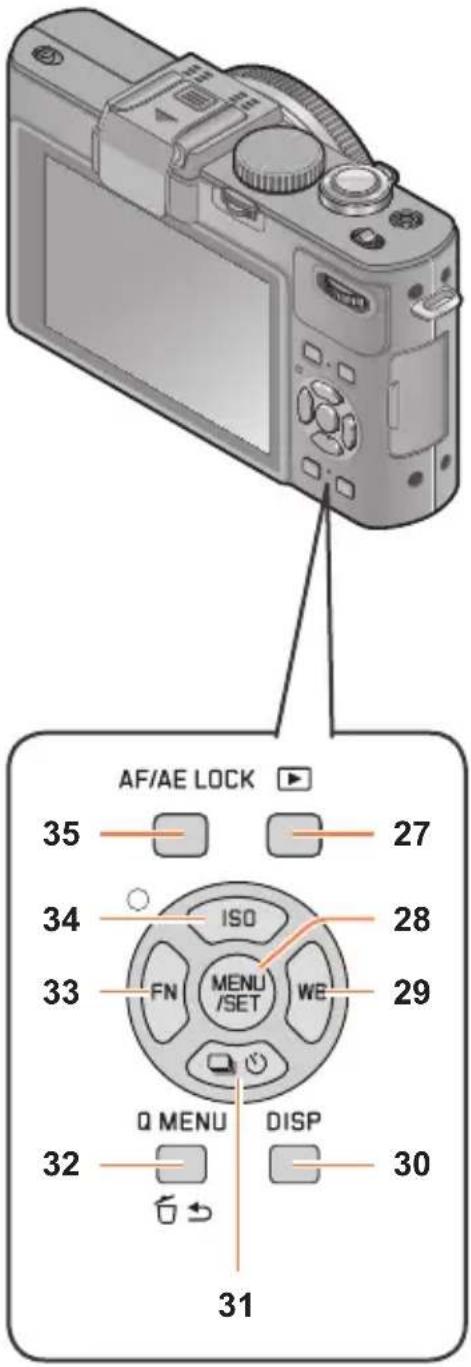 AF/AE LOCK 35 ISO 27 34 FN MENU /SET 28 33 WE 29 Q MENU DISP 30 32 31
