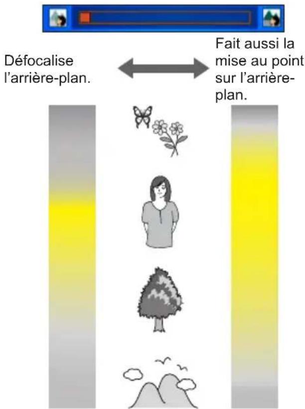 Défocalise l'arrière-plan. Fait aussi la mise au point sur l'arrière- plan.