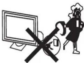Black-and-white symbolic image showing a computer monitor with a crossed-out 'X' and a person holding a sign, likely representing online security or fraud.