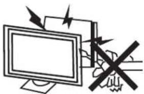 Illustration of a computer monitor with arrows indicating motion or force, and a hand holding a cross symbol (no text or labels)