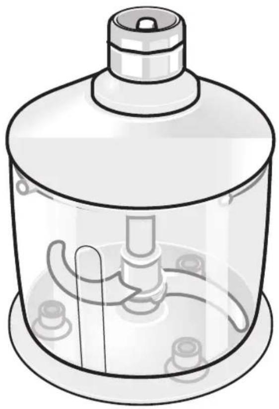 Illustration of a transparent cylindrical device with internal components and a lid, no text or symbols present.