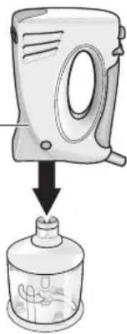 Illustration of a blender being placed into a small container (no text or symbols)