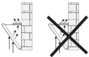 Two technical diagrams showing brick wall corner structures with directional arrows and a black X symbol (no text or labels)