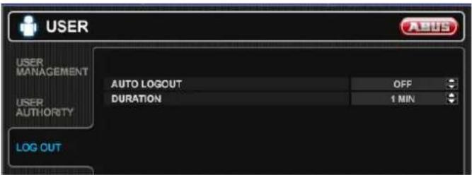 USER AUTO LOGOUT DURATION OFF 1 MIN LOG OUT