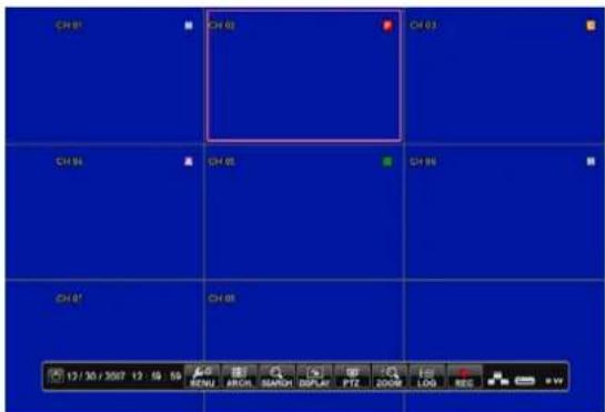 CH 01 CH 02 CH 03 CH 04 CH 05 CH 06 CH 07 12 / 30 / 3007 13 18:59 MENU BITCH SENSOR DISPUF PTZ ZOOM LOG REC RW