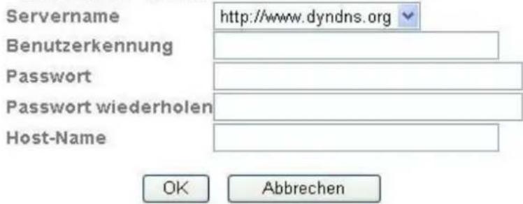 Servername Benutzerkennung Password Password wiederholen Host-Name OK Abbrechen