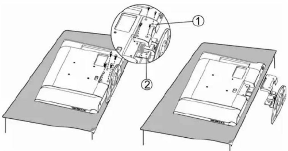 Technical diagram showing assembly of two electronic devices with labeled parts and a magnified inset highlighting internal components.