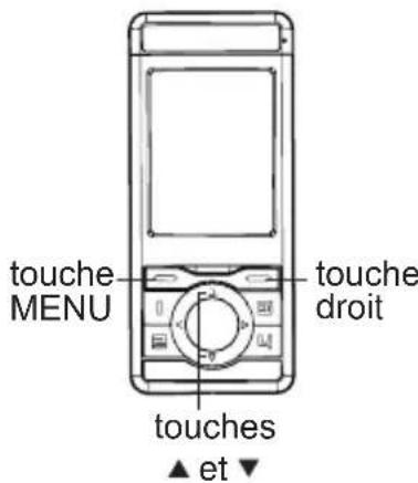 touche MENU touche droit touches ▲ et ▼