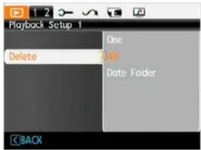 Playback Setup 1 Delete One All Date Folder BACK