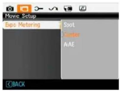 Movie Setup Expo Metering Spot Center A/AE BACK