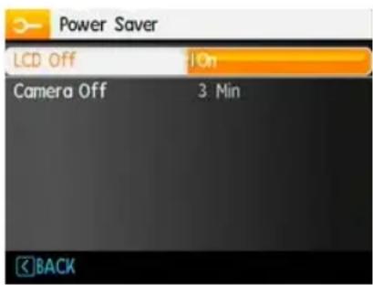 Power Saver LCD Off On Camera Off 3 Min BACK