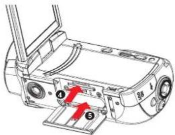 Technical diagram of a device with numbered components and red directional arrows indicating movement or force