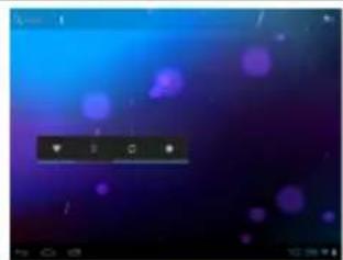 Digital video player interface with playback controls and abstract blue background (no readable text or symbols)