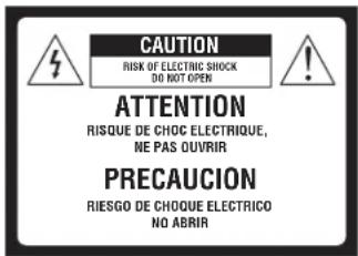CAUTION RISK OF ELECTRIC SHOCK DO NOT OPEN ATTENTION RISQUE DE CHOC ELECTRIQUE, NE PAS OÜVIR PRECAUCION RIESGO DE CHOQUE ELECTRICO NO ABRIR