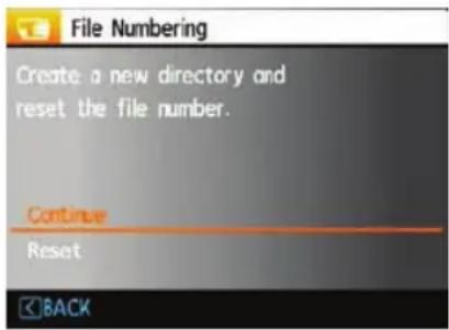 File Numbering Create a new directory and reset the file number. Continue Reset BACK