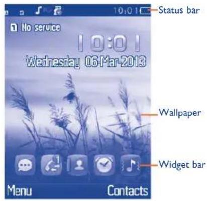 No service 10:01 Wednesday 06-Mar-2013 Status bar Wallpaper Widget bar Menu Contacts