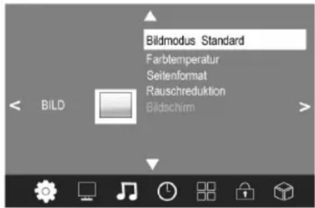 Bildmodus Standard Farbtemperatur Seilenformat Rauschreduktion Bildschirm