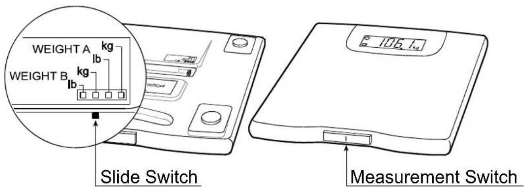 WEIGHT A kg Weight B kg lb Slide Switch Measurement Switch