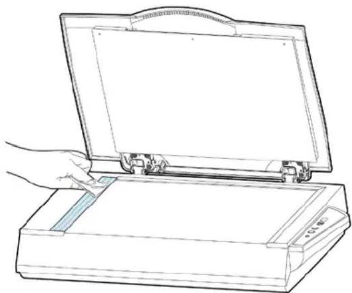 Line drawing of a hand opening a rectangular open book with a handle, no text or symbols present