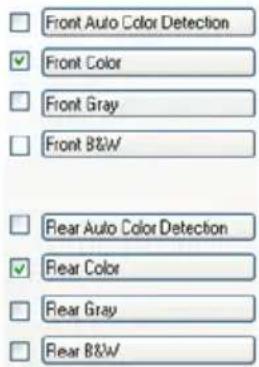 Front Auto Color Detection ✓ Front Color □ Front Gray □ Front B&W □ Rear Auto Color Detection ✓ Rear Color □ Rear Gray □ Rear B&W