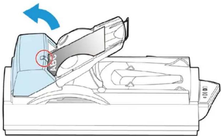 Diagram of a car interior showing a device with a blue arrow indicating rotation and a circled component labeled 'AB2'