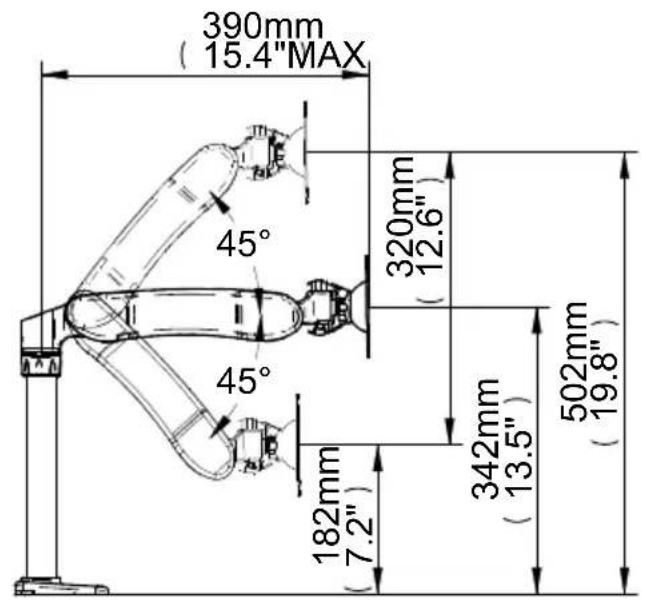 390mm (15.4"MAX) 45° 320mm (12.6") 45° 342mm (13.5") 502mm (19.8") 182mm (7.2")