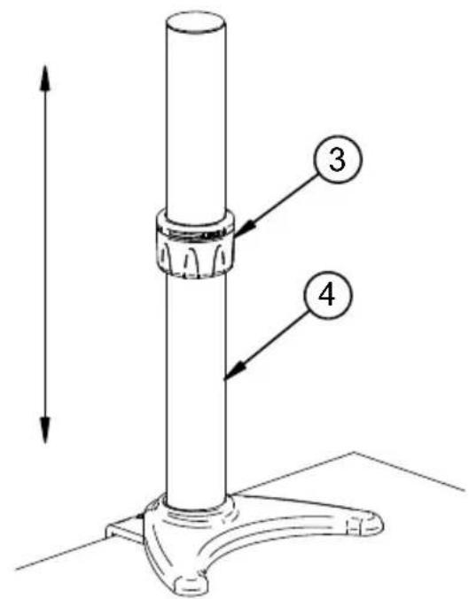 Technical diagram of a vertical support structure with numbered components and directional arrows indicating measurement or alignment.