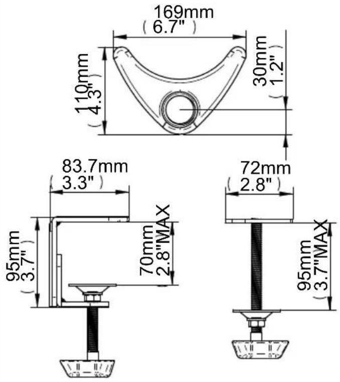 169mm (6.7") 30mm 1.2" 110mm 4.3" 83.7mm 3.3" 72mm 2.8" 95mm (3.7") 70mm 2.8"MAX 95mm (3.7"MAX