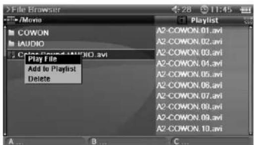 /Movie COWON iAUDIO Play File Add to Playlist Delete A2-COWON.01.avi A2-COWON.02.avi A2-COWON.03.avi A2-COWON.04.avi A2-COWON.05.avi A2-COWON.06.avi A2-COWON.07.avi A2-COWON.08.avi A2-COWON.09.avi A2-COWON.10.avi A... B ... C ...