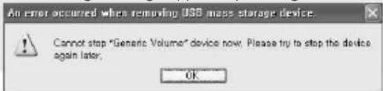An error occurred when removing USB mass storage device. Cannot stop "Generic Volume" device now. Please try to stop the device again later. OK