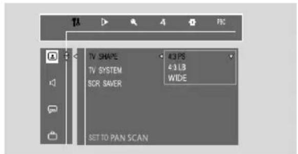 TV SHAPE 43 PS TV SYSTEM 4.1LB SCR SAVER WIDE SET TO PAN SCAN