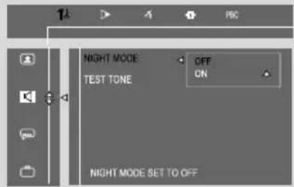 NIGHT MODE OFF TEST TONE ON NIGHT MODE SET TO OFF