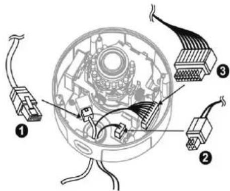 Diagram of a mechanical component with labeled parts, showing wiring connections and assembly details.